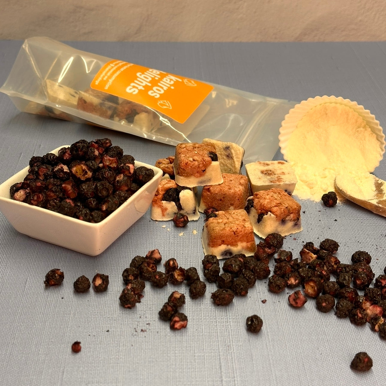 Venison yogurt blueberry crunch healthy dog food topper